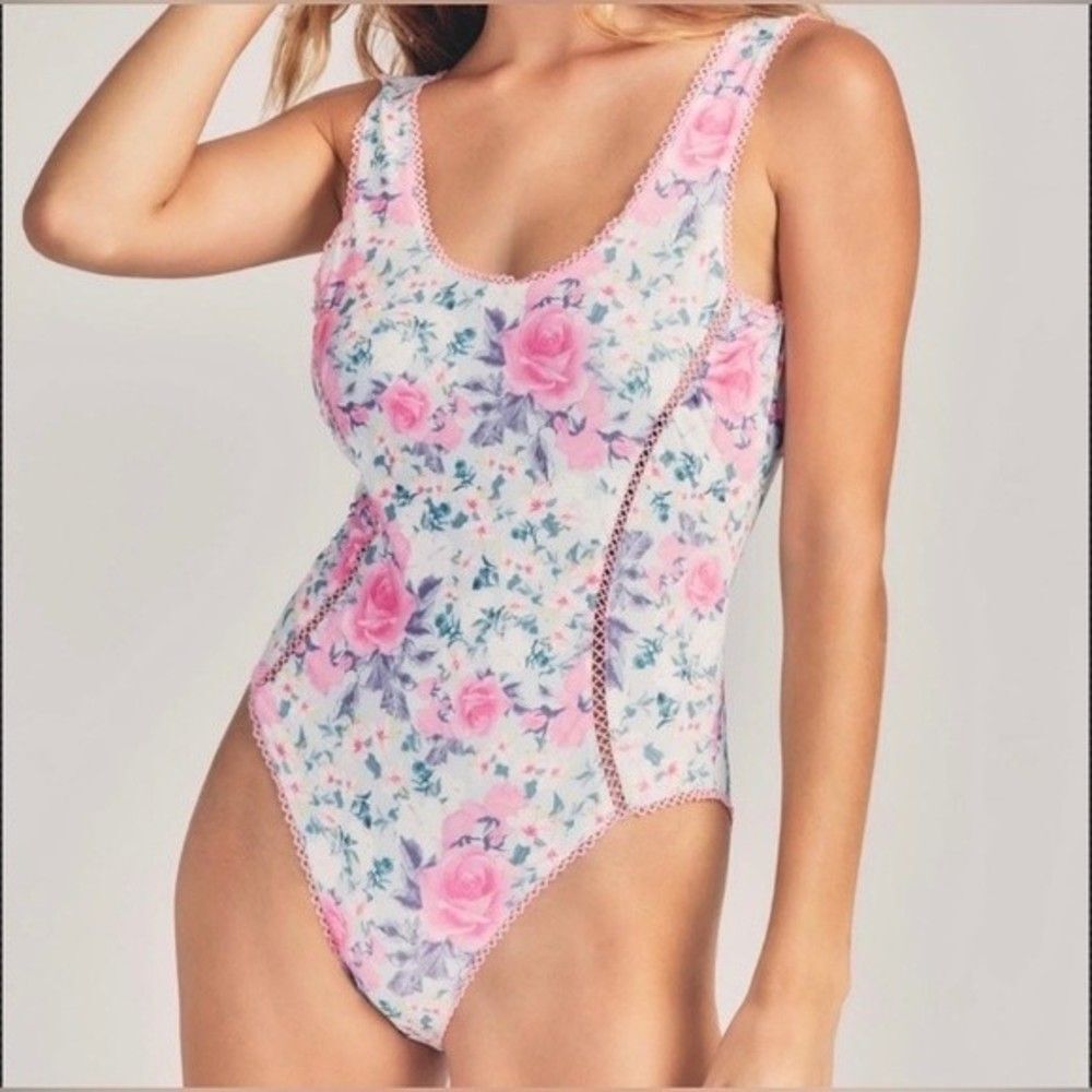 NEW LoveShackFancy Mikkel Swimsuit Primrose Pink Berry Size XS